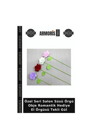 Özel Seri Salon Süsü Örgü Obje Romantik Hediye El Örgüsü Tekli Gül Çok Renkli