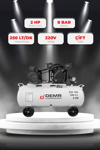 Demr Kompresör Pistonlu 100 LT 2 Kafa 8 Bar 2 HP IDM100 Hava Kompresörü