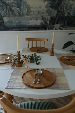 Yakacihome Juta Mor 5 Parça 4 Parça Amerikan Servis & 1 Parça Püsküllü Runner Jüt Kumaş Sofra Seti Mor