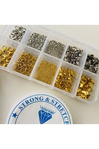 Kutulu Set 9 - 530 Adet Takı Yapım Ve Tamir Seti - Altın Ve Gümüş Renk - Pense Ve Misineli