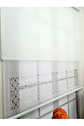 Bbb Çift Mekanizmalı Keten Lazer Kesim Tül Ve Stor Perde Mlt1050 Beyaz