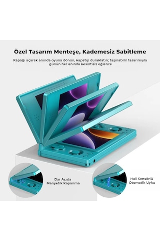 Rg Ds Çift Ekranlı Retro El Oyun Konsolu 3 Gb Ram 32 Gb Mavi - Çift 4 İnç Ips Dokunmatik Ekran Kapaklı Tasarım Android 14 Stylus Dokunmatik Kalemli Nds 3ds Psp Uyumlu Taşınabilir Oyun Cihazı