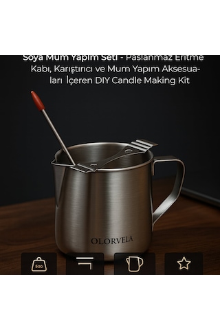 Olorvela Soya Mum Yapım Seti - Paslanmaz Eritme Kabı, Karıştırıcı Ve Mum Yapım Aksesuarları İçeren Dıy Candle Making Kit Gümüş Yaldızlı