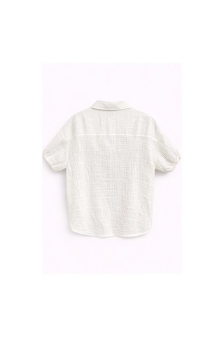 Mixray 4901 Kadın Polo Yaka Yarım Patlı Kraş Dokulu Crop Gömlek Ekru