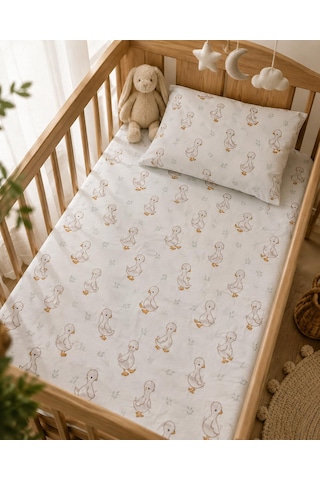 Minora Baby&kids %100 Pamuk Ranforce Anne Yanı Park Yatak Lastikli Bebek Çarşafı Ve Yastık Kılıfı Seti 70x120 - 35x45 - Pembe Ördek