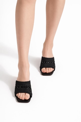 Tual Shoes Kadın Siyah Örgü Detaylı Topuklu Terlik Siyah - Siyah