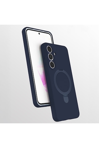 Samsung Galaxy Uyumlu S25 Fe Kılıf M-safe Şarj Özellikli Standlı Zore Samara Kapak Lacivert