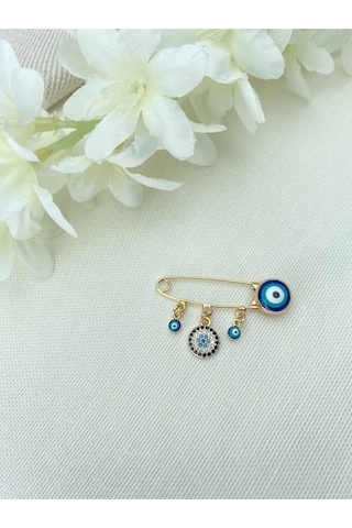 Kyver Bebek İğnesi Nazarlık Yaka İğnesi Gold