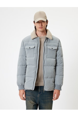Koton Slim Fit Şişme Mont Peluş Yaka Detaylı Fermuarlı Gri 5wam20089hw Gri