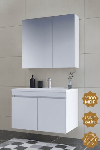 Teta Home Tokyo 80 Cm Mdf Banyo Dolabı Seti Beyaz Beyaz