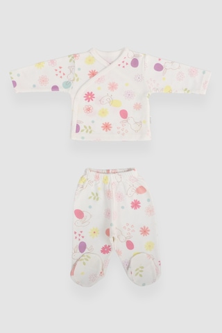 Baskılı Tavşan Desenli 10 Parça Kutulu Hastane Çıkışı Seti Ekru