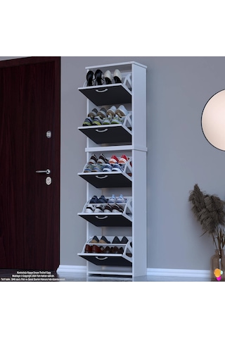 Modilayn Verve Antre 52x194x26 Cm Lik 5 Düşer Kapak 10 Göz Bölmeli Ayakkabılık Antrasit - Beyaz