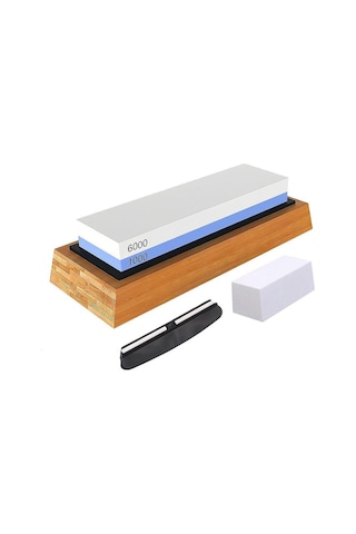 Valkyrie 4 Parça 1. Kalite Bıçak Biley Seti 1000 6000 Bileme Taşı Bambu Tabanlı Profesyonel Set Sulu Biley