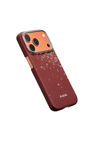 İphone 17 Pro Max Uyumlu Kılıf M-safe Şarjlı Aramid Fiber Pitaka Sakura Hours Serisi Kapak Kırmızı