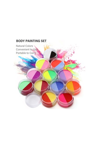 Geeroyoo 12'li 24 Renk Su Bazlı Vücut Boyası Seti - 10 Gr Mat Renkler Ve 2 Fırça İçerir, Yıkanabilir