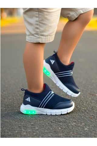 Ellaboni Kız / Erkek Çocuk Yumuşak Işıklı Spor Ayakkabı Nefes Alabilen Hafif Aqua Sneaker Lacivert Beyaz