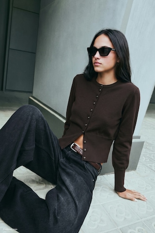 Sateen Düğmeli Hırka - Kahve-137887