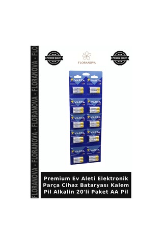 Premium Ev Aleti Elektronik Parça Cihaz Bataryası Kalem Pil Alkalin 20'li Paket Aa Pil