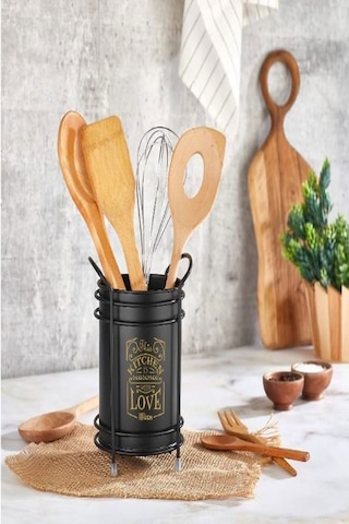 Yeni Nesil Metal Standlı Kaşıklık, Mutfak Organizeri, Tasarım Kaşıklık Siyah