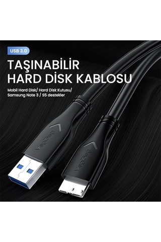 3.0 Micro B Şarj Ve Data Hdd Kablosu 1 Metre Genel
