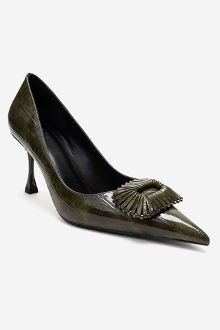 Luvishoes Rebel Yeşil Baskılı Tokalı Kadın Topuklu Ayakkabı Yeşil