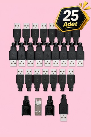 Usb Konnektör Soket Erkek 25 Adet Lehimlenebilir Bağlayıcı A Tipi 4 Pin Plastik