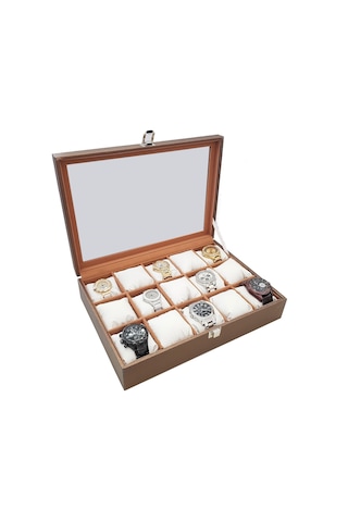 Chavin 15 Li Diamond Bronz Deri Ahşap Camlı Saat Kutusu St15-58