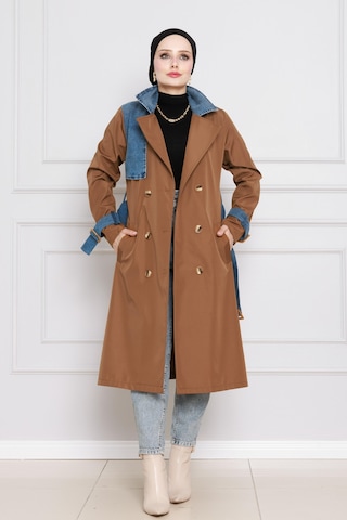 Sevitli Kot Detaylı Trençkot-taba-4395 Taba