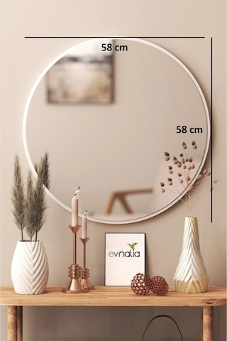 Dekoratik Yuvarlak Ayna 60 Cm Çap Antre Hol Koridor Duvar Salon Mutfak Banyo Ofis Makyaj Aynası - Beyaz Beyaz