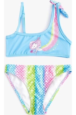 Koton Bikini Takımı Deniz Kızı Baskılı Tek Omuz İnce Askı Detaylı Mavi 4skg00010mm Mavi