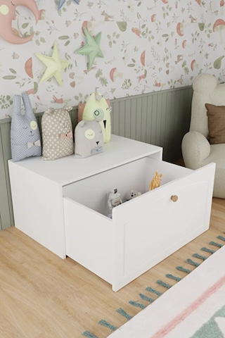 Boxi Tekerlekli Saklama Kutusu,çok Amaçlı Sandık/masa Beyaz Membran 90x48x52 Cm