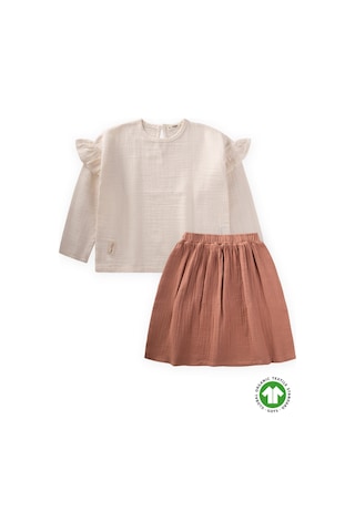 Cigit Organik Oversize Bohem Bluz Uzun Etekli Takım 2-8 Yaş Naturel Naturel Bej