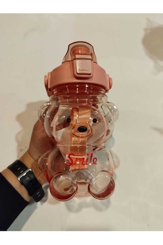 Ayıcıklı Matara 1000 Ml, Şeffaf Su, Suluk, Okul, Ofis, Seyahat, Bpa İçermez Pembe Plastik Diğer