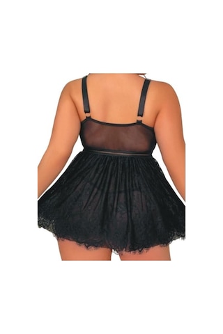 For Dreams Siyah Dantel Babydoll İç Çamaşırı Büyük Beden Zincir Detaylı