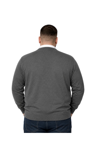 Battalmoda Erkek Büyük Beden Füme Cepli Düğmeli Triko Hırka 3xl-4xl-5xl-6xl