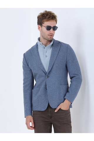 Kip Mavi Düz Modern Fit Yün Karışımlı Örme Ceket Çok Renkli