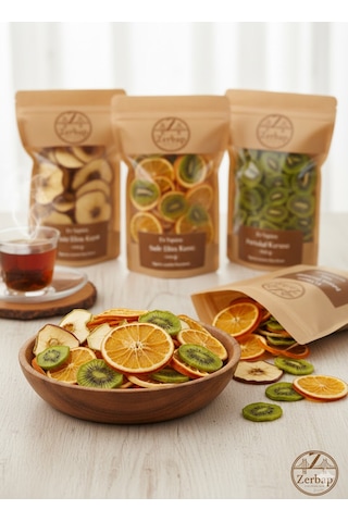 3'lü Kurutulmuş Meyve Seti - Elma, Portakal, Kivi 3x100g - Şeker İlavesiz Doğal 300 G