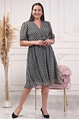 Dip Moda Kadın Kruvaze Yaka Büyük Beden Elbise Dpnb80622 Siyah