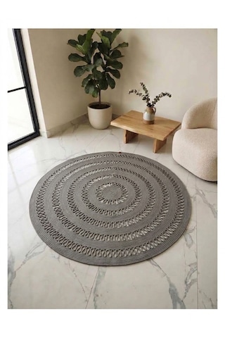 Nakkaş Home 120x120 Jüt Yuvarlak Grey Kilim