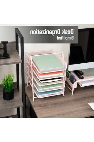 5 Katlı Metal Kağıt Rafı - Pembe Abanoz