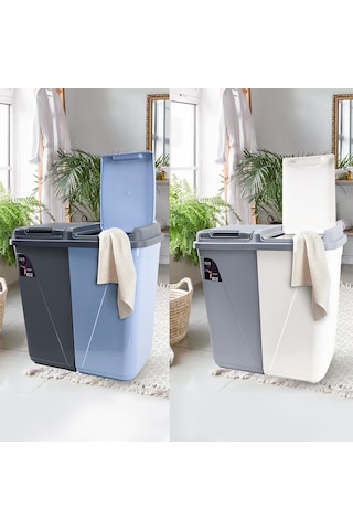 Violet Çift Gözlü Çamaşır Sepeti Beyaz - Gri 90 L Beyaz - Gri