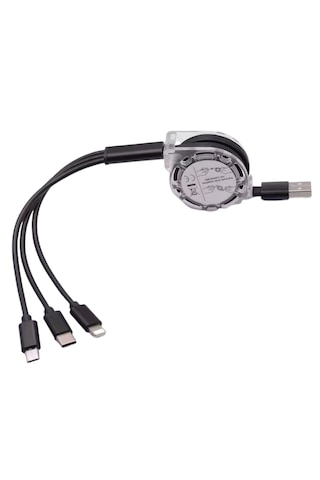 Alfais 6002 Usb To Type-c Micro Usb Lightning Çoklu Şarj Kablosu Universal Makaralı 3'ü 1 Arada
