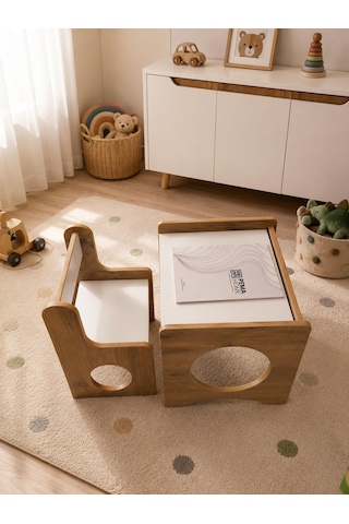 Pema Home %100 Mdf Montessori Aktivite Masası, Çocuk Oyun Çizim Masa Sandalye Takımı Kahverengi