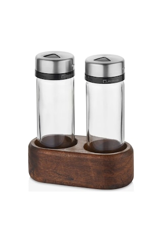 Burcummm Wenge Ağacı Standlı 2 Li Tuzluk & Biberlik & Baharatlık Çok Renkli