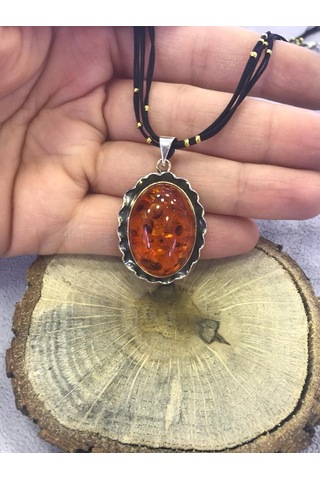 Kehribar Taşlı Gümüş Kolye 925 Ayar 512653954