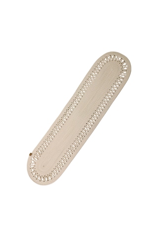 Jutty Hasır Görünümlü Jüt Dokuma Krem Örgü Oval Dekoratif Masa Runnerı 35x135 Cm Mutfak Salon Krem