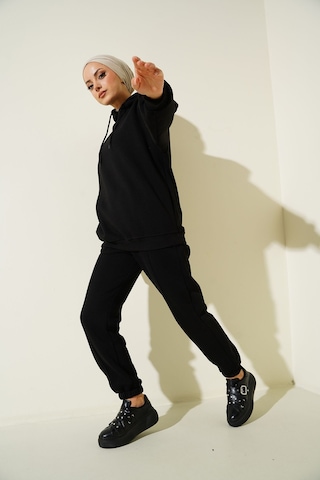 Hiccup Bdart Oversized Kapüşonlu Sweatshirt Ve Pantolon Aktif Seti Siyah