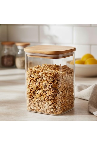 Deconox 900ml Sızdırmaz Vakumlu Bambu Kapaklı Borosilikat Cam Kavanoz Hava Geçirmez & Dayanıklı Gıda Saklama Kabı 10cm X 13cm Sku: Smg8690010235619 Açık Gri