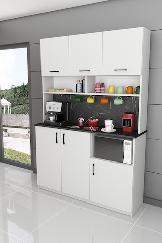Asra Trend Kahve Köşesi KAHVE03 %100 MDF Çok Amaçlı Mutfak Dolabı Beyaz - Royal Mermer