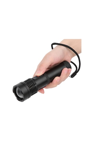 Alüminyum Alaşımlı Küçük Ve Kompakt Dış Mekan El Feneri 5 Vites Pil Göstergesi Taşınabilir Meşale Profesyonel Üretim Siyah